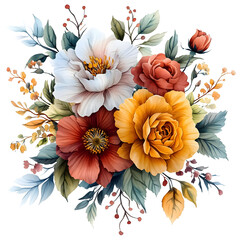 Nature, flowers, clipart watercolor painting of flower, symmetrical pattern, botanical print on white background, vintage style.QW-0905