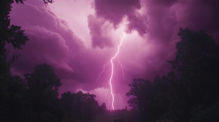 Pink Lightning Strike During a Dramatic Nightscape