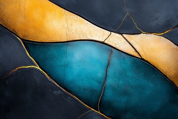 Abstract Art Teal Gold and Black Cracked Texture Background