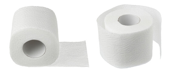 Roll of toilet paper or tissue isolated on white background with full depth of field.