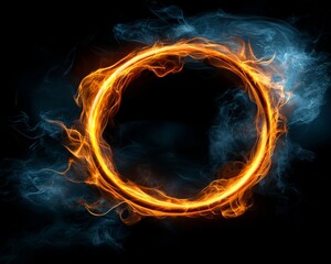 Fototapeta premium Fiery Ring of Abstract Fire and Smoke Energy Circle Burning Halo Design
