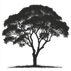 Majestic Tree Silhouette: Black and White Nature Illustration