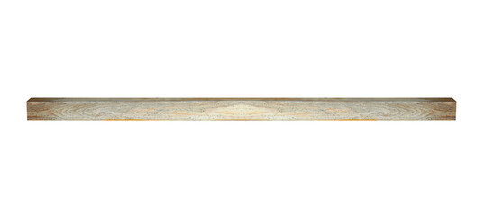 A horizontal old medium length plank beam weathered. On isolated transparent background.