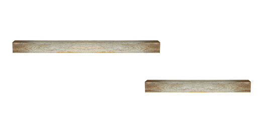A horizontal old short plank beams weathered. On isolated transparent background.