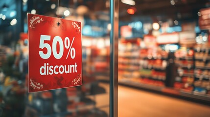 50% Discount Sign in Store Entrance.