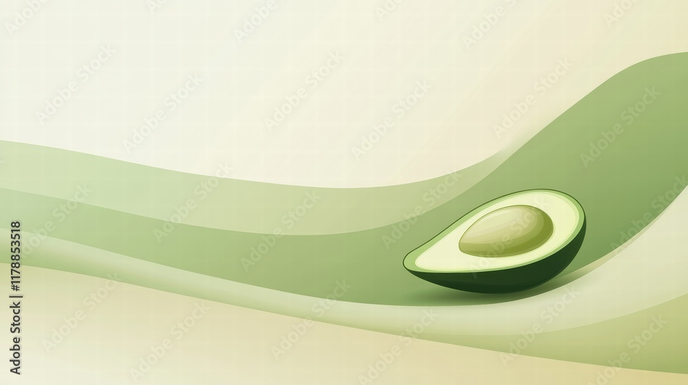 Aufkleber simple avocado shape with visible seed on a smooth background ideal for mock up and text placement. 