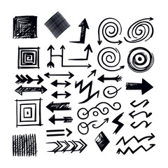Obraz premium Hand drawn creative geometric pointing outline shapes and doodle frames illustration set arrow 