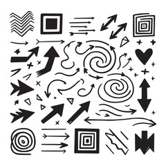 Hand drawn creative geometric pointing outline shapes and doodle frames illustration set arrow 