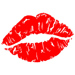 Red lipstick. Imprint of female lips. Kiss. ​​Design element for print, postcards, posters, stickers.