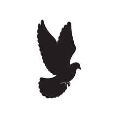  flying dove silhouette vector, Birds icon set, animal vector, Pigeon silhouette | vector silhouette illustration on white background, dove logo vector icon illustration, logo template