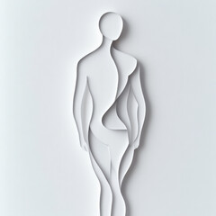 Minimalist paper cut figure with abstract curves and layered design, showcasing modern and artistic aesthetic in monochromatic white color scheme