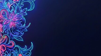 Neon Floral Design On Dark Background