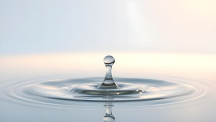 A drop of water falling into a calm ripple, symbolizing purity and conservation, isolated on white.