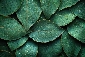 Fototapeta premium Dark green leaf texture background with a rich and natural tone