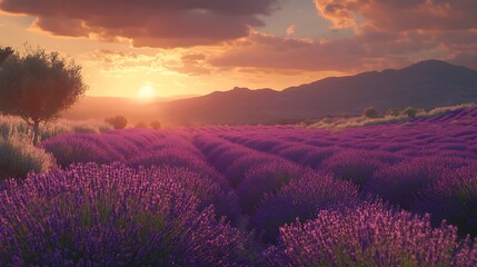 Fototapeta premium Sunset over Lavender Fields in Provence