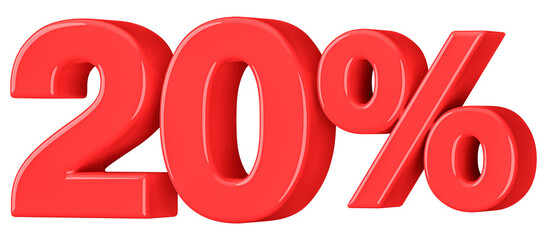 20 Percent Off Sale Number Red 3D illustration