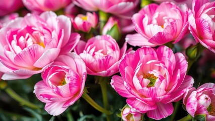 Obraz premium Close-up of beautiful pink and white ranunculus flowers blooming, delicate, petals