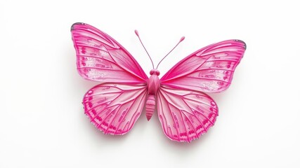Obraz premium Pink butterfly with intricate patterns and delicate wings, against a clean white background, vibrant, delicate