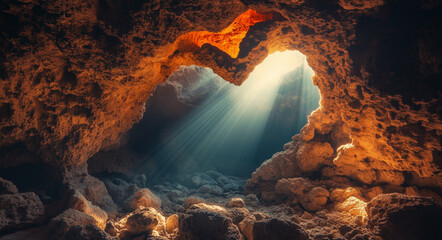 Underground cave sunlight shine