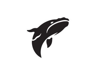 Black whale silhouette. Vector illustration of a whale silhouette. Vector black silhouette of a whale isolated on a white background.	