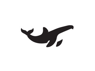 Black whale silhouette. Vector illustration of a whale silhouette. Vector black silhouette of a whale isolated on a white background.	