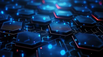 Obraz premium Abstract technological background with hexagons and glowing lines. 3D Rendering