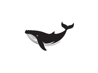 Black whale silhouette. Vector illustration of a whale silhouette. Vector black silhouette of a whale isolated on a white background.	