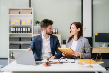 Modern lawyer office a professional discussion, legal documents, and teamwork. Perfect