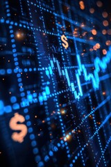 Obraz premium Blue stock market graph with dollar symbols and glowing lights