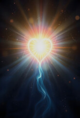 Fototapeta premium Glowing energy in the heart of a person. Concept of soul, love, kindness, spiritual practice, meditation, and energy work, mindfulness theme, with white tones