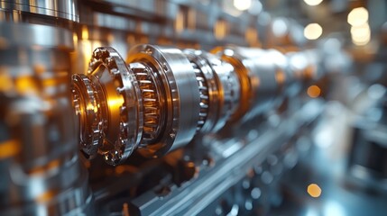 Obraz premium Close-up of intricate mechanical gears in an industrial setting, showcasing engineering precision.