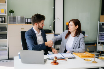 Modern lawyer office a professional discussion, legal documents, and teamwork. Perfect