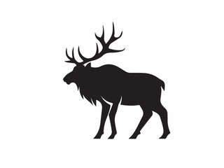 Black elk animal silhouette isolated on white background. Animal elk silhouette. Vector illustration.