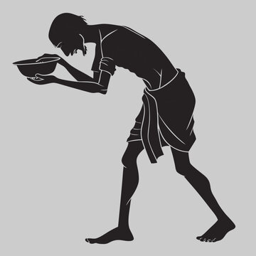 poor man starving silhouette vector design art and illustration