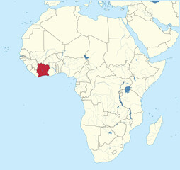 Detailed national location map of IVORY COAST (COTE D'IVOIRE) within the great continent of Africa
