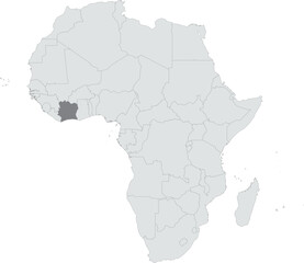 Obraz premium Detailed national location map of IVORY COAST (COTE D'IVOIRE) within the great continent of Africa