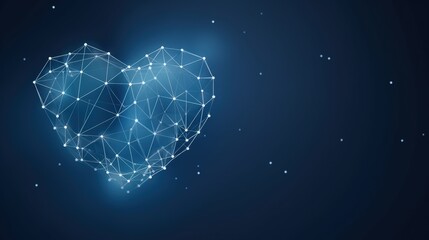 Abstract Heart Icon Formed by Lines and Triangles on a Dark Background with Sparkling Dots and Geometric Shapes for Modern Designs and Illustrations