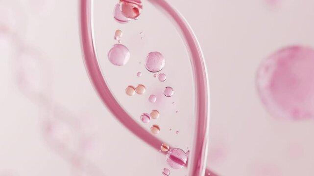 DNA strand with floating particles, symbolizing collagen and stem cells
