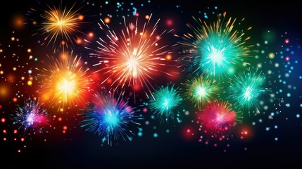 Naklejka premium Colorful Abstract Background Featuring Fireworks Display with New Year Celebration Vibes in a Vibrant and Festive Atmosphere
