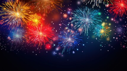 Fototapeta premium Colorful Abstract Fireworks Display Against Dark Background to Celebrate New Year’s Eve with Vibrant Sparkles and Lights