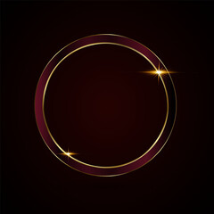 A premium, luxury metal circle frames vector realistic illustration. Glod medal button isolated on black background. enclosed by a shiny gold metallic border.