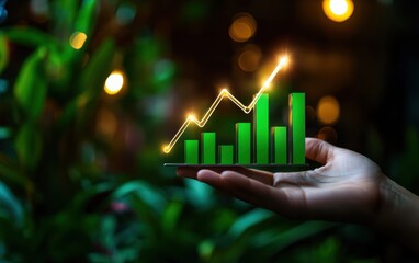Open hand supporting a rising graph clean and elegant visual representation of financial growth business success or performance improvement