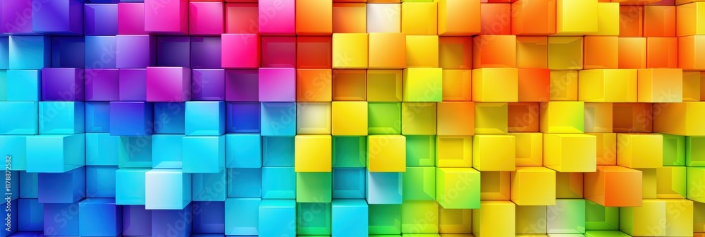 Poster colorful abstract cubic background featuring a vibrant rainbow pattern with 3d blocks and a smooth g