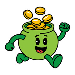 Cartoon Pot of Gold Coins Character Running