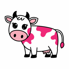Cute Cow with Pink Spots Cartoon Illustration
