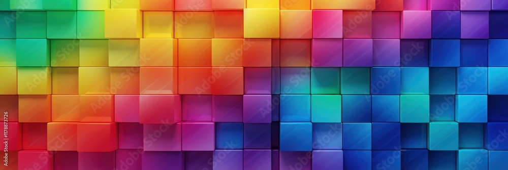 Poster vibrant abstract rainbow cubic background with colorful blocks creating a dynamic and eye-catching v