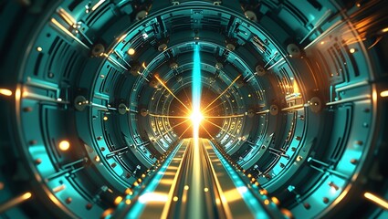 Futuristic Particle Accelerator Concept representing energy, technology, mechanics, and innovation

