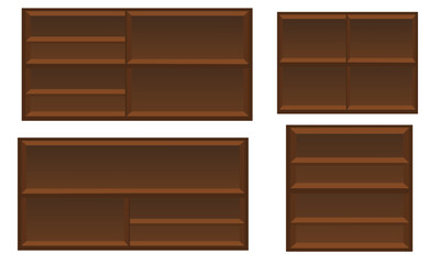 3d brown Floating shelves on a white wall background	
