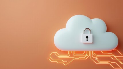 cloud storage and data protection. Cloud technology with cybersecurity solutions, vibrant glowing locks and encrypted file icons, 3D illustration