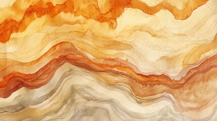 Abstract watercolor art featuring layered earth tones in orange, brown, and beige, evoking a natural and organic feel.